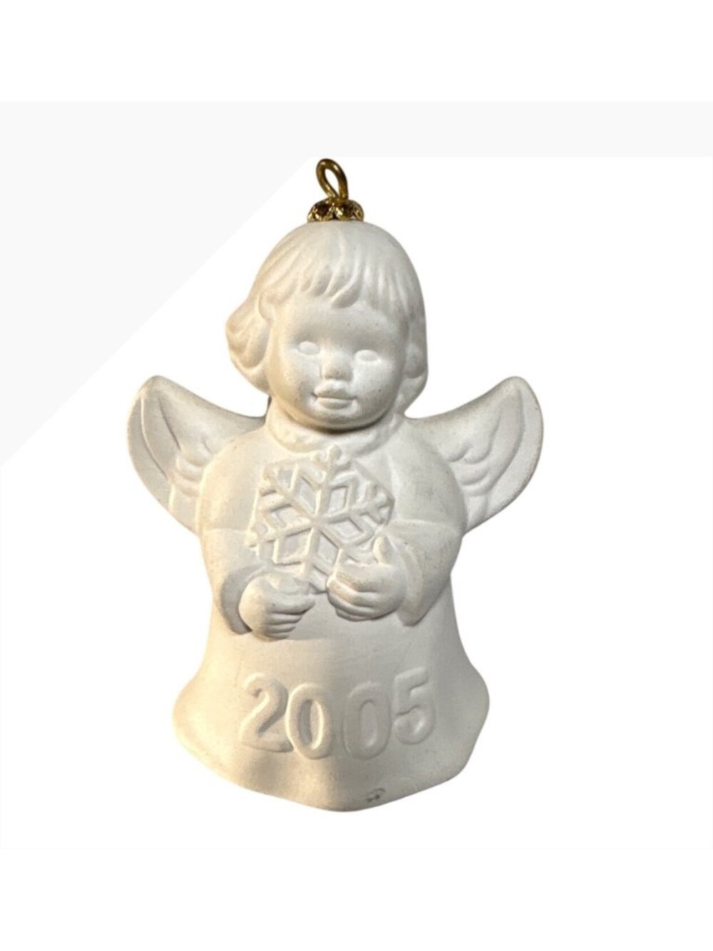 Goebel Angel Bell Ornament 2005 White Porcelain With Gold Loop Germany 2.75"